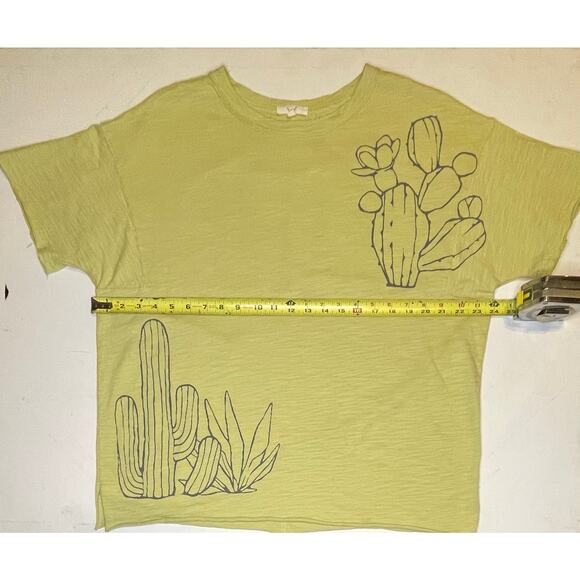 Easel Los Angeles 100% Cotton Cactus Graphic Tee Sz S Chartreuse Boxy Fit EUC - Picture 4 of 8